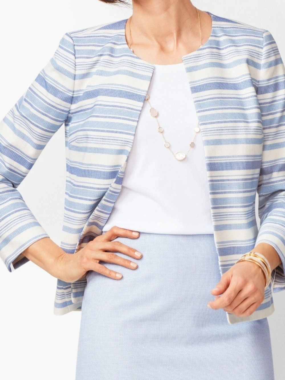 Talbots NWT Blue & White Striped Biscay Open Front Jacket; Size 18WP